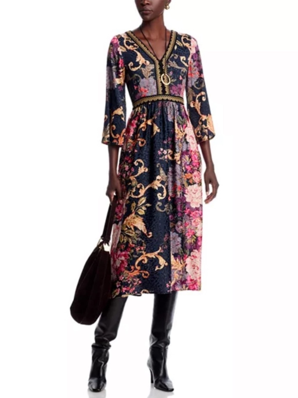 Johnny Was Kimono Sleeve Midi Dress Cherie Floral Print Size Small NWT
